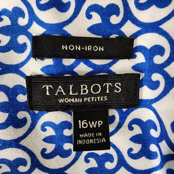 Talbots Womens Shirt Non Iron 16WP Blue Medallion Geometric Short Sleeve Button - Picture 8 of 9